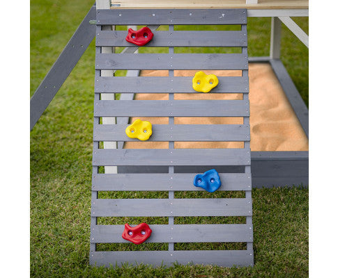 Wooden Tower Cubby House with Slide, Sandpit, Climbing Wall, Noughts & Crosses