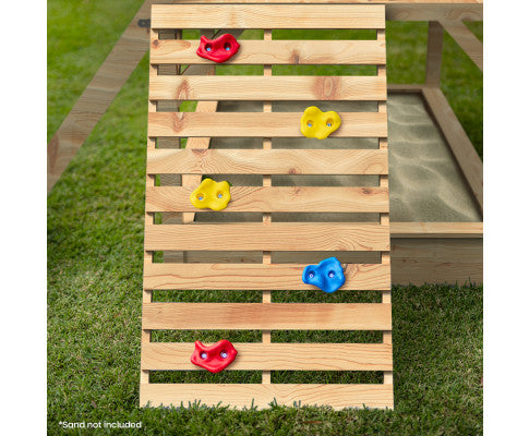 Wooden Tower Cubby House with Slide, Sandpit, Climbing Wall, Noughts & Crosses, Natural Colour