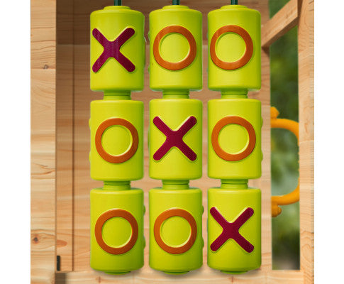 Wooden Tower Cubby House with Slide, Sandpit, Climbing Wall, Noughts & Crosses, Natural Colour