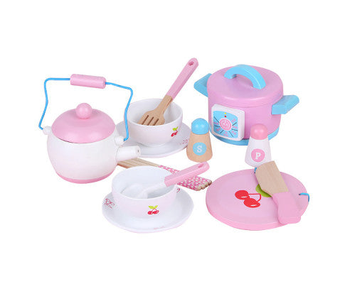 Kids Wooden Kitchen Tea Set Pretend Play