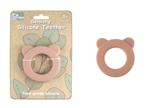 SENSORY SILICONE BEAR TEETHER-PINK