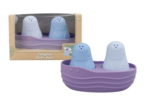 SILICONE PENGUINS BATH BOAT PURPLE