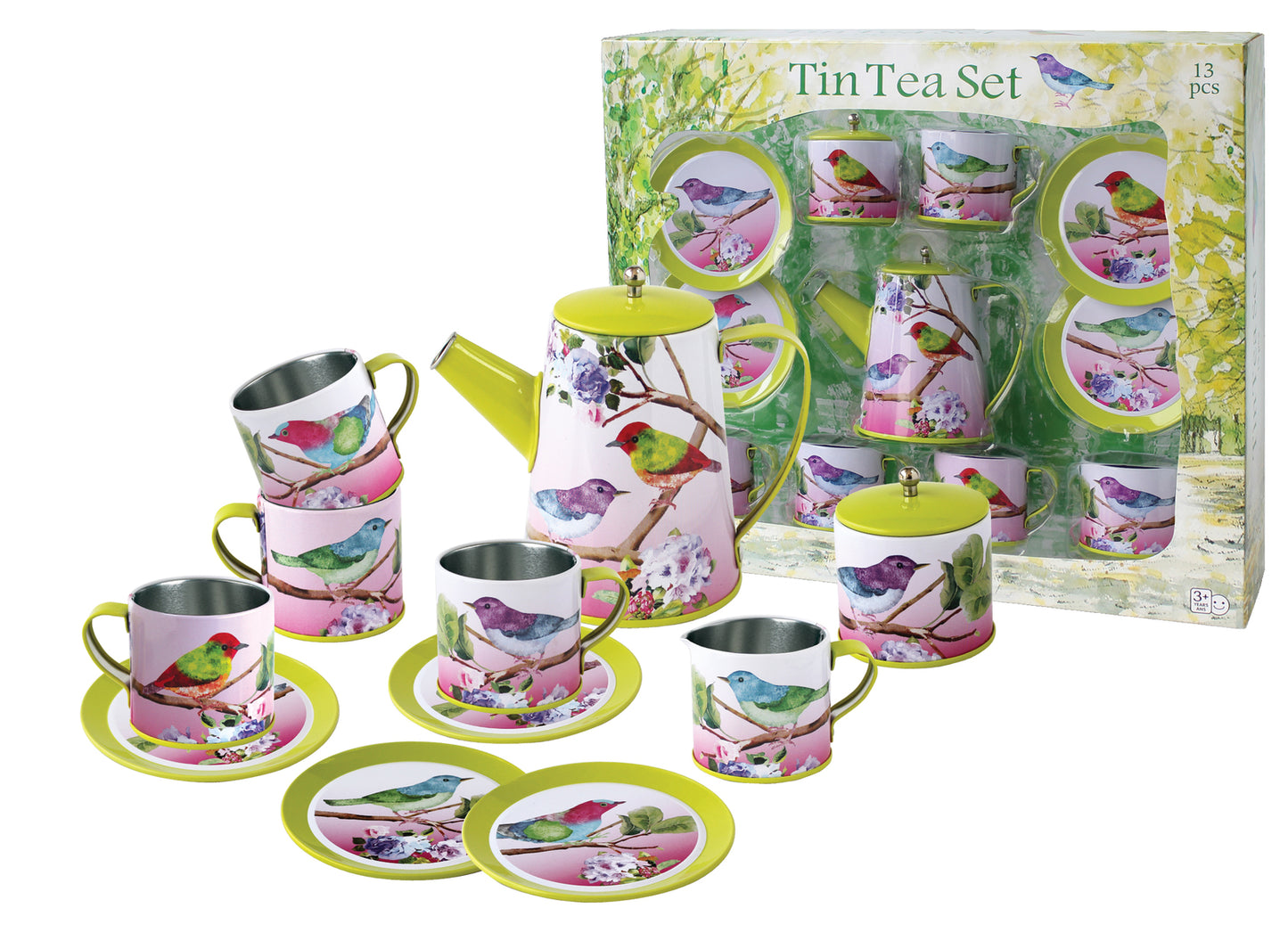 BIRD TIN TEA MUG SET 13PCS