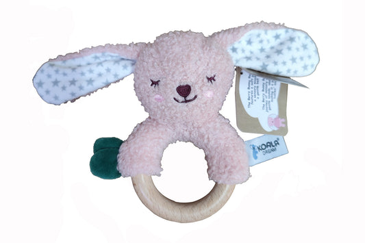 SNUGGLE BUDDY BERRY BUNNY WOODEN RING RATTLE