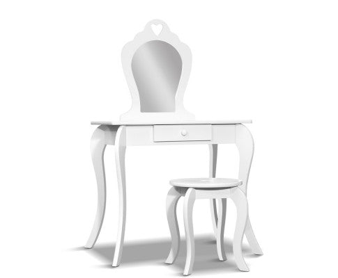 Kids Dressing Table Stool Set Vanity Mirror Princess Children Makeup White