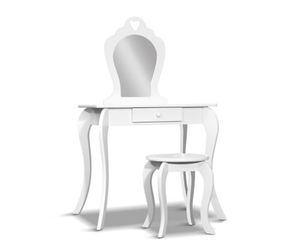 Kids Dressing Table Stool Set Vanity Mirror Princess Children Makeup White