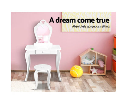 Kids Dressing Table Stool Set Vanity Mirror Princess Children Makeup White