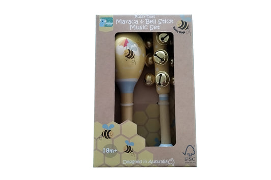 BUZZY DAYS BEE MARACA & BELLSTICK SET