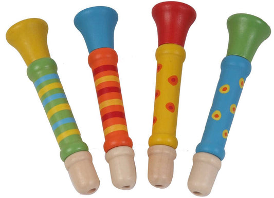 WOODEN PATTERNED TRUMPET SET OF 4