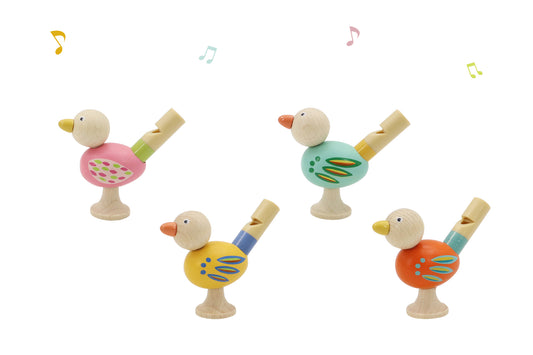 WOODEN BIRD WHISTLE SET OF 4