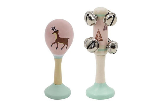 CALM & BREEZY DEER WOODEN MARACA & BELL STICK SET