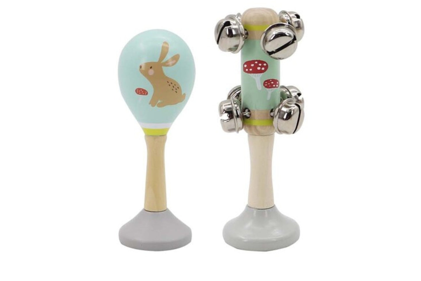 CALM & BREEZY RABBIT WOODEN MARACA & BELL STICK SET