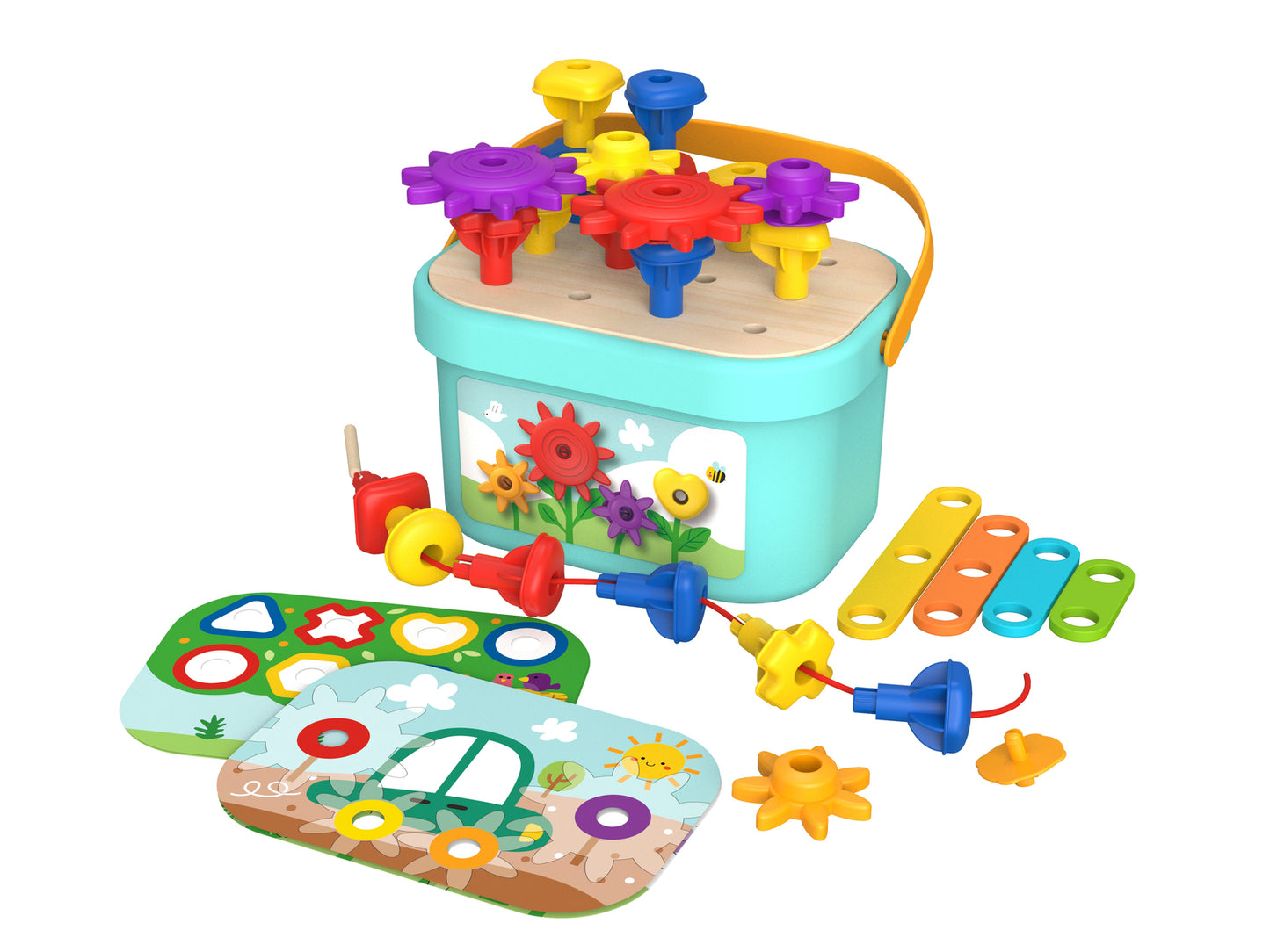 RAINBOW PEGS AND COGS STACKING AND LACING SET