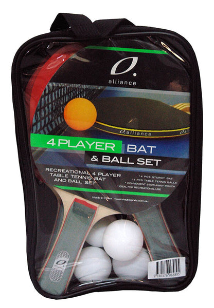 ALLIANCE 4 PLAYER BAT AND BALL TABLE TENNIS SET