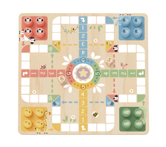 MY FOREST FRIENDS 2 IN 1 WOODEN BOARD GAME - LUDO, SNAKES AND LADDERS