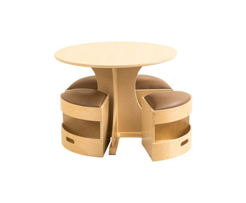 Round Wooden Table with Storage Stools Brown - Set Of 5