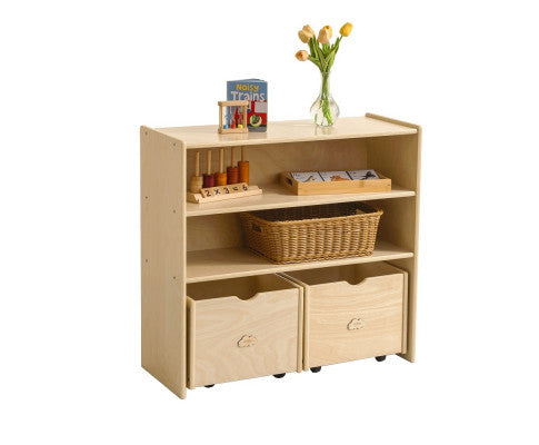 Kids 2 Shelf Storage Cabinet with Pull Out Drawers - H76cm