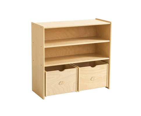 Kids 2 Shelf Storage Cabinet with Pull Out Drawers - H76cm