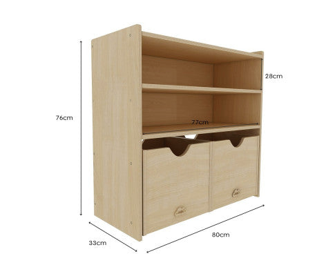 Kids 2 Shelf Storage Cabinet with Pull Out Drawers - H76cm