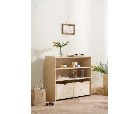 Kids 2 Shelf Storage Cabinet with Pull Out Drawers - H76cm