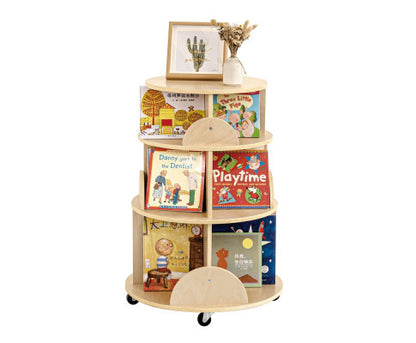 Rotating Wooden Display Bookcase With Castors