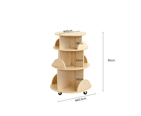 Rotating Wooden Display Bookcase With Castors