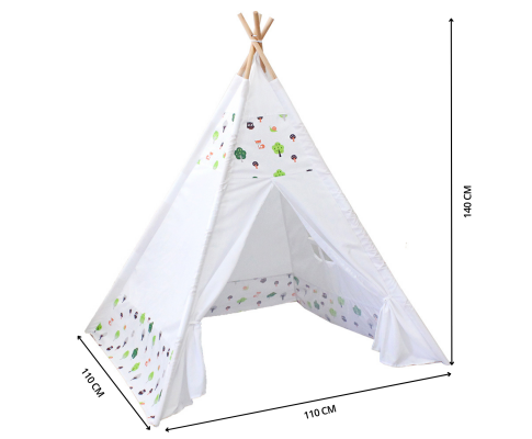 Kids Teepee Tent with Side Window and Carry Case (White Forest)