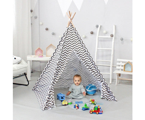 Kids Teepee Tent with Side Window and Carry Case (Wave Stripe)