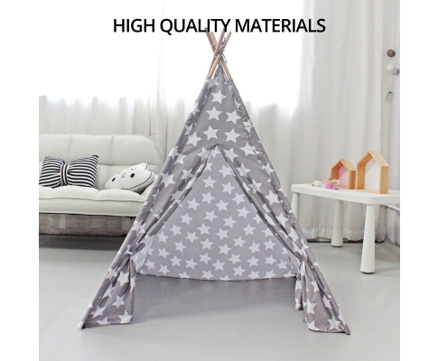 Kids Teepee Tent with Side Window and Carry Case (Grey Star)