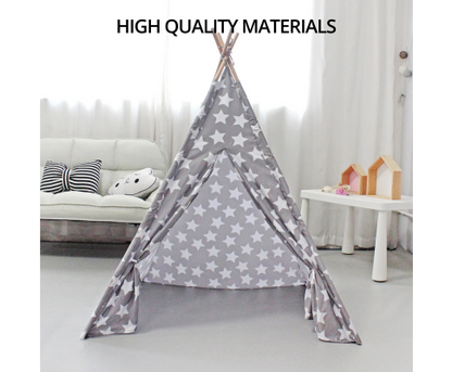 Kids Teepee Tent with Side Window and Carry Case (Grey Star)