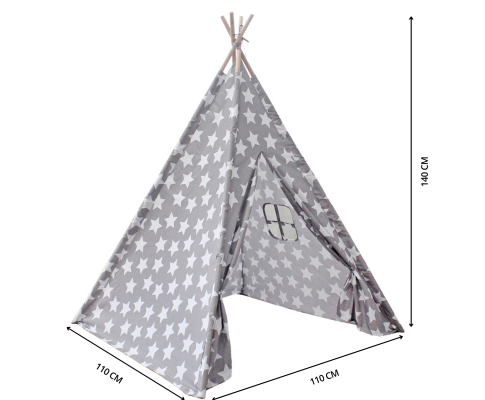 Kids Teepee Tent with Side Window and Carry Case (Grey Star)