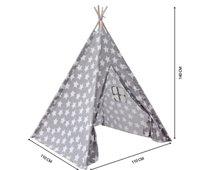 Kids Teepee Tent with Side Window and Carry Case (Grey Star)