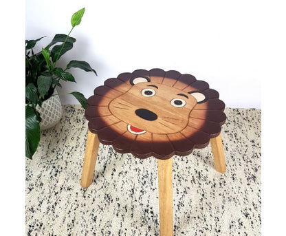 Hand Carved Children's Table Wooden LION Theme