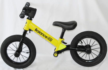 Bike Plus Kids Balance Bike Training Aluminium - Yellow with Suspension - 12 Rubber Tyres - Foot Pegs -Ride On No Pedal Push"