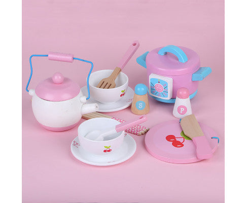 Kids Wooden Kitchen Tea Set Pretend Play