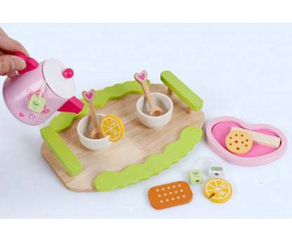 Kids Wooden Kitchen Tea Set Pretend Play