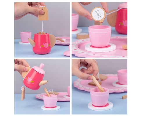 Kids Wooden Kitchen Tea Set Pretend Play